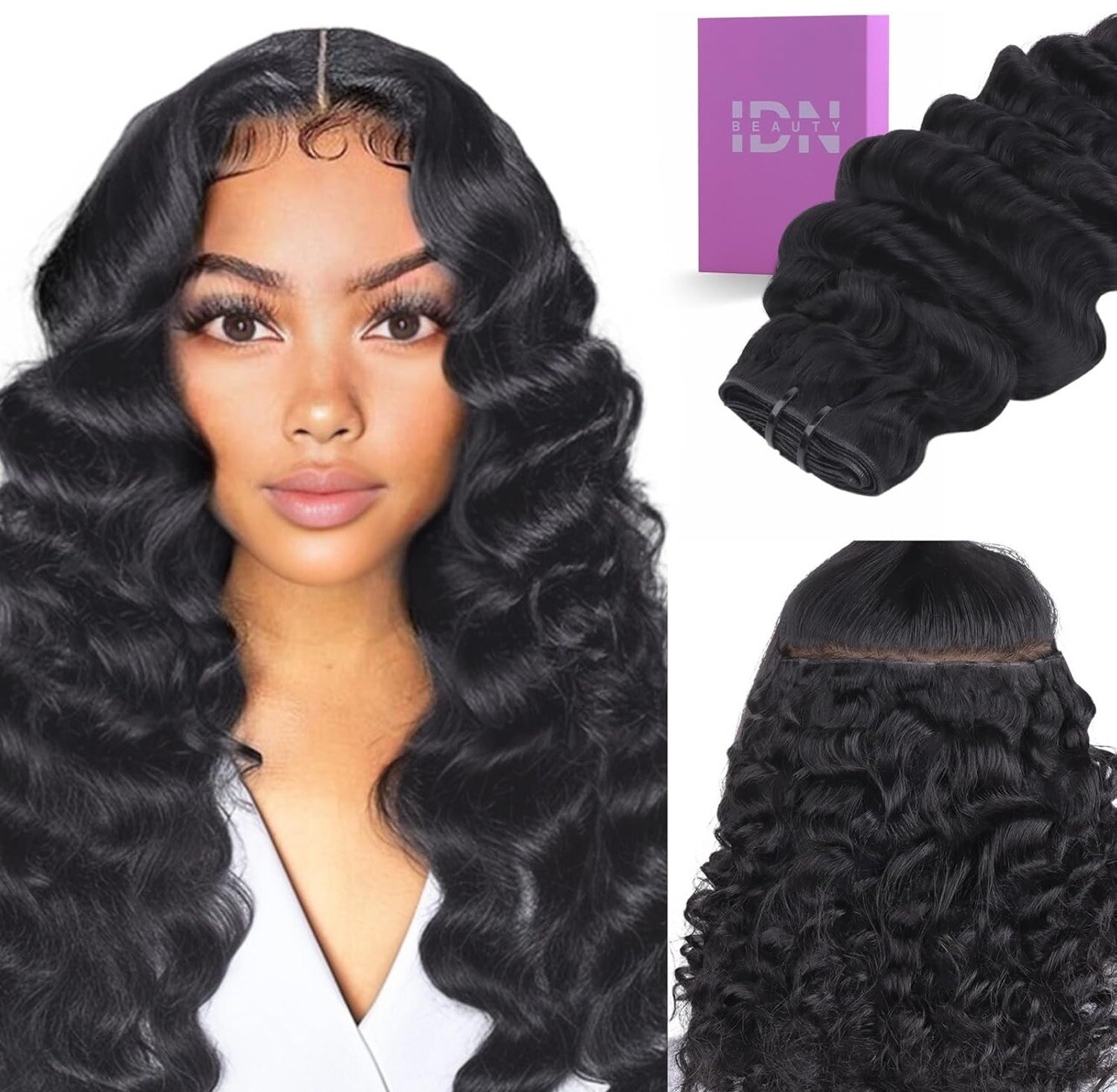 IDN BEAUTY Genius Weft Deep Wave HumanHair Clip In Hair Extension 14in 7pcs 100g