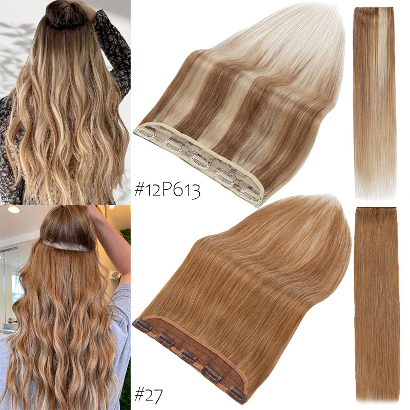 One Piece THICK Clip in 100% Real Remy Human Hair Extensions 3/4 Full Head Weft