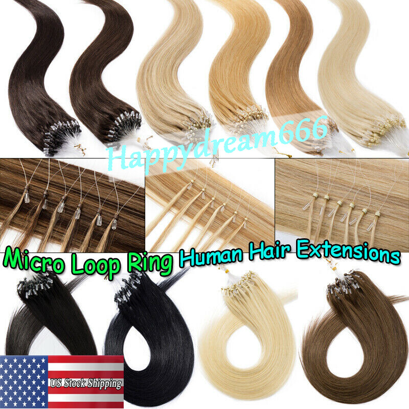 Micro Loop Ring Remy Human Hair Extensions Micro Bead Links Russian Hair 100-200