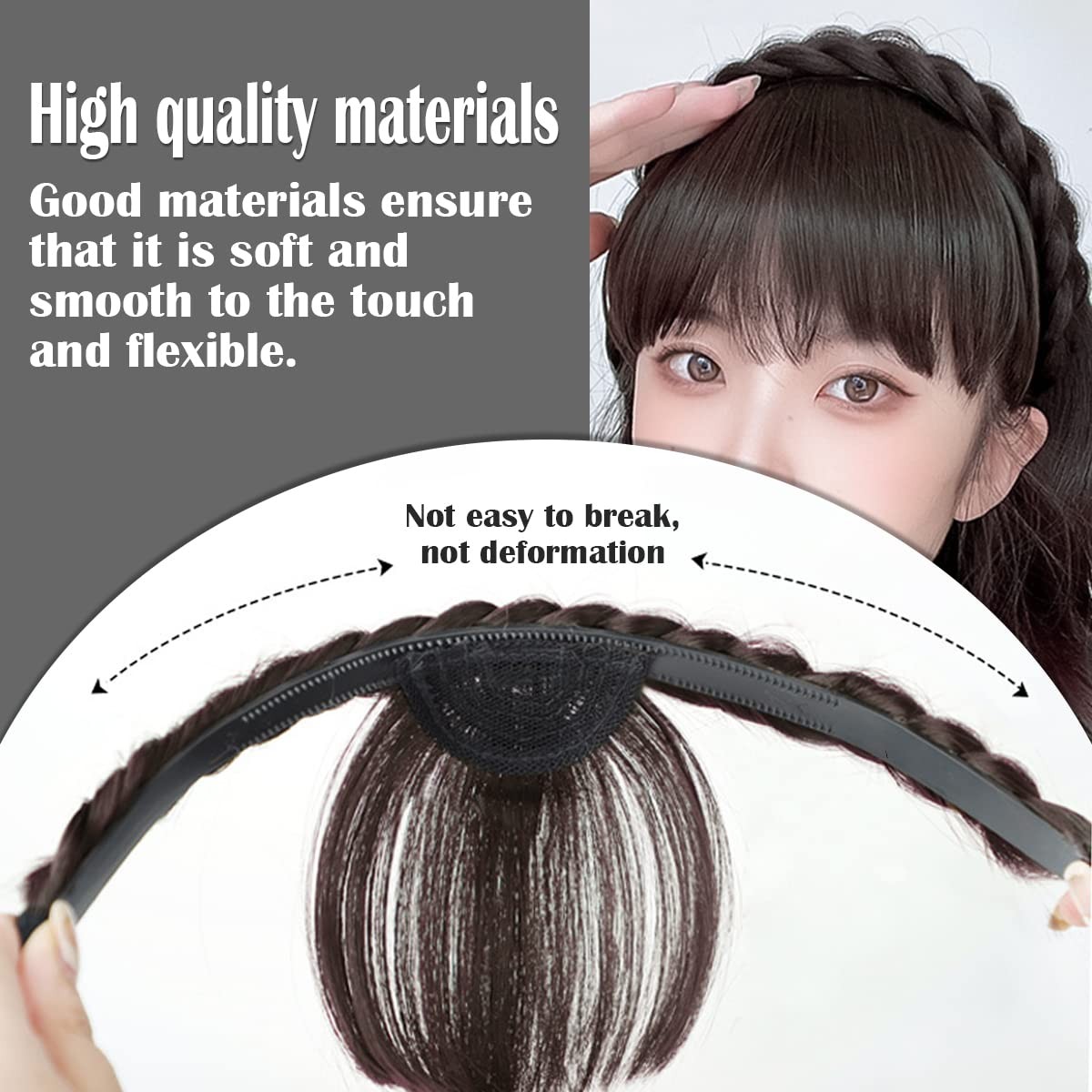 Front Hair Bangs Wigs Headband, Synthetic Wigs Headband for Women Girls (Dark…