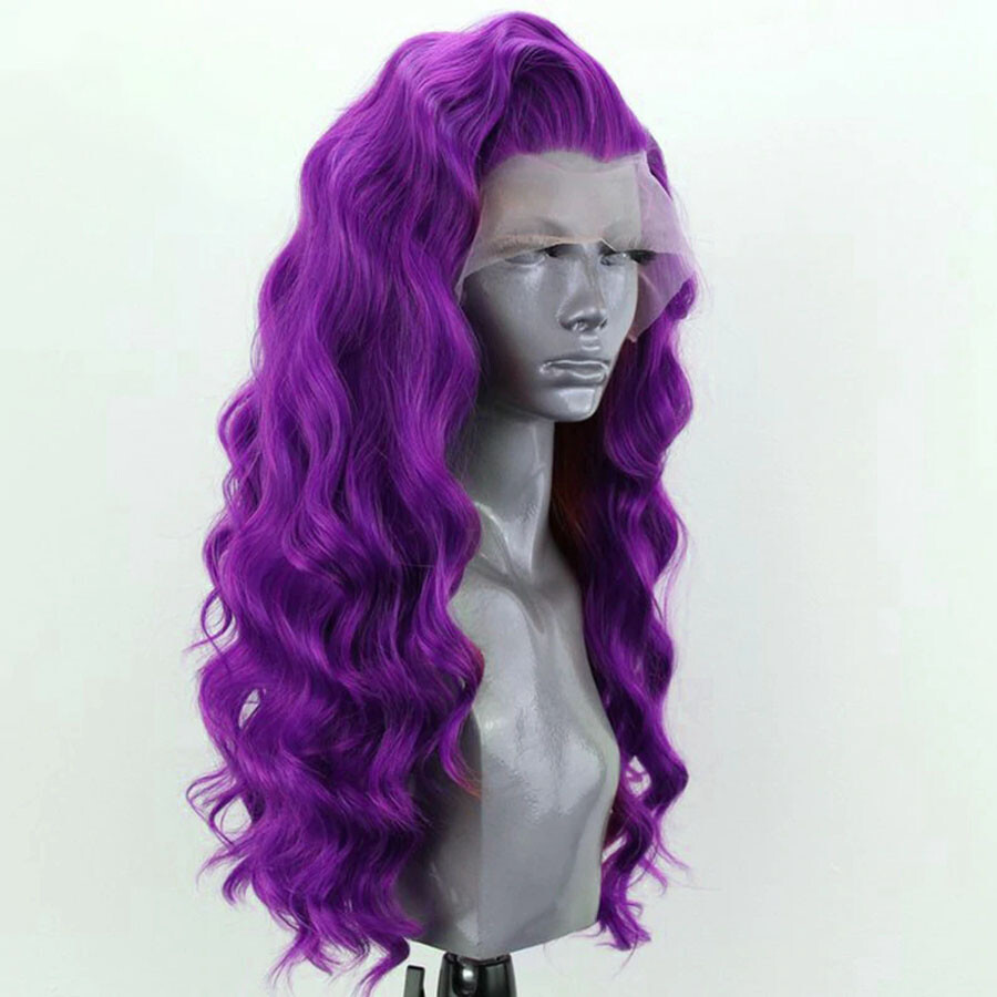 Dark Purple Long Wavy Lace Front Wigs Synthetic Cosplay Party heat resistant Wig