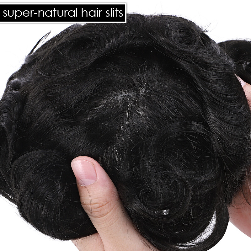 Mens Toupee Replacement System Wig Hairpiece Real Remy Human Hair Thin Skin PU