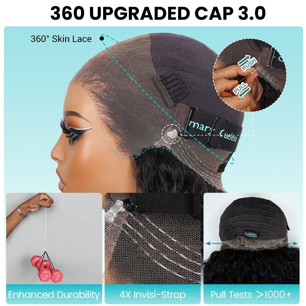22 Inch HD Lace Front Wig – Water Wave, Glueless, Pre-Plucked, 200 Density Human