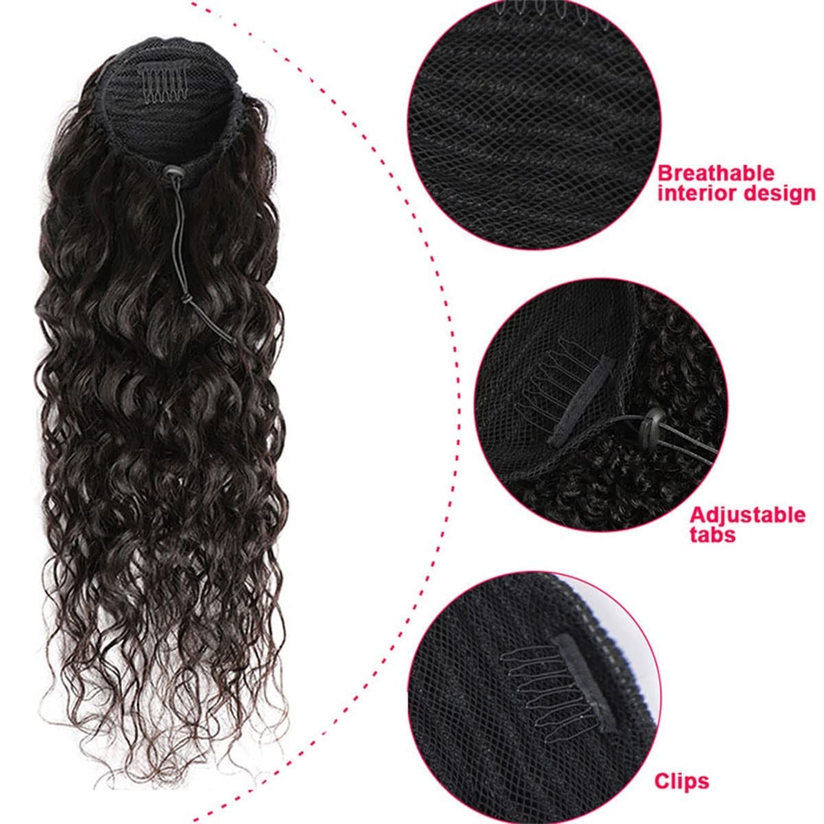 Annora Water Wave Ponytail Human Hair Extensions For Women Remy Brazilian Corn