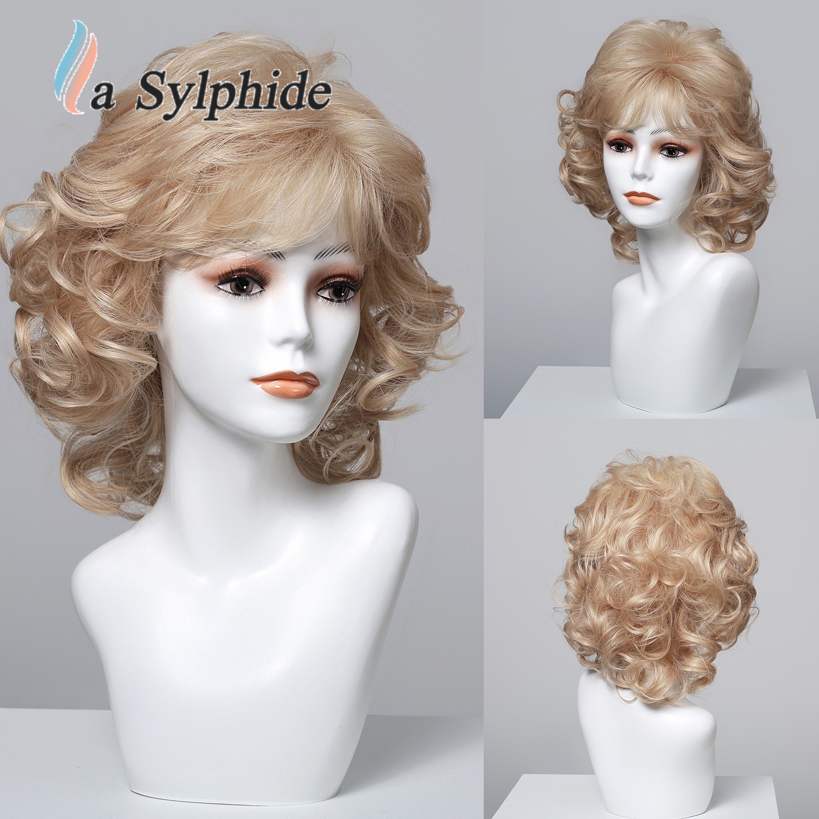 Vintage Short Luffy Curls Synthetic Wig Rose Net Heat Resistant Wig for Older