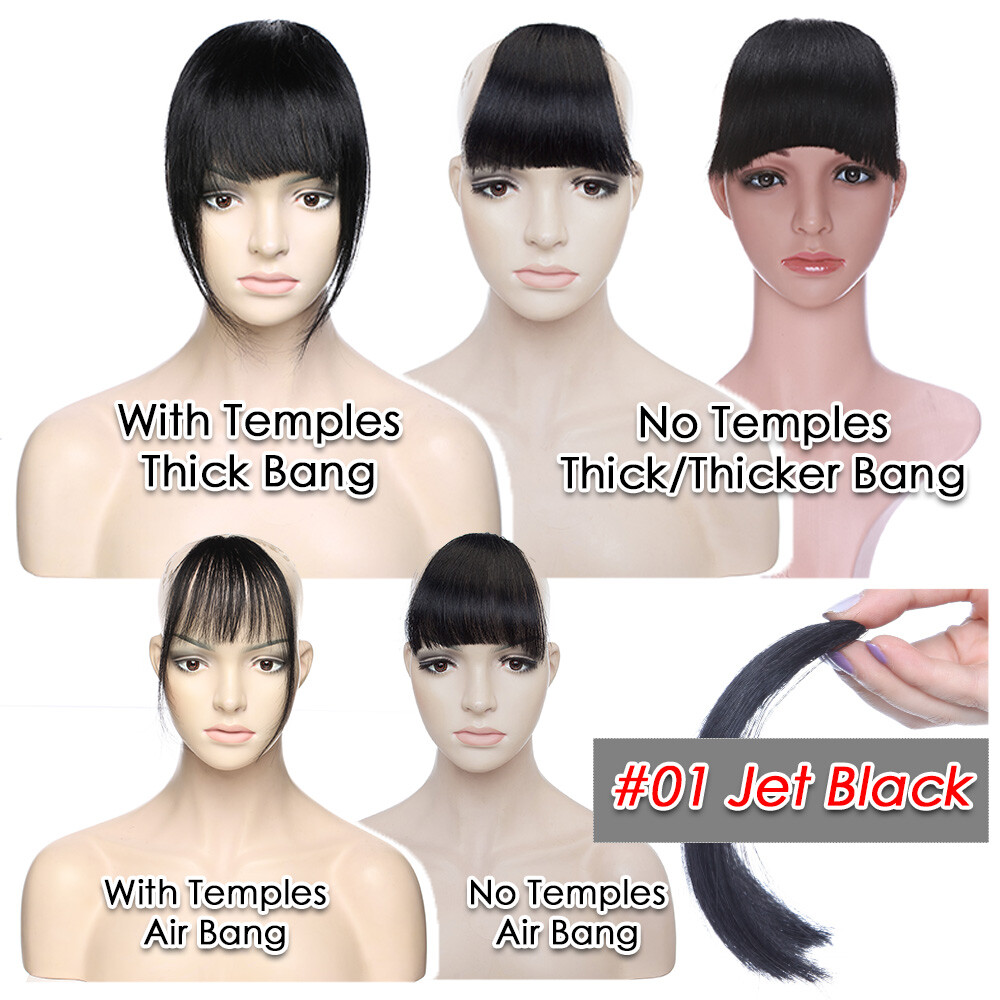 Black REAL Remy Bangs Clip In Human Hair Extensions Side Fringe Front HairPiece