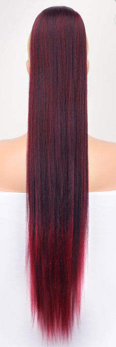 26″ Long Drawstring Ponytail Extension Yaky Synthetic Hairpiece 1B Burgundy