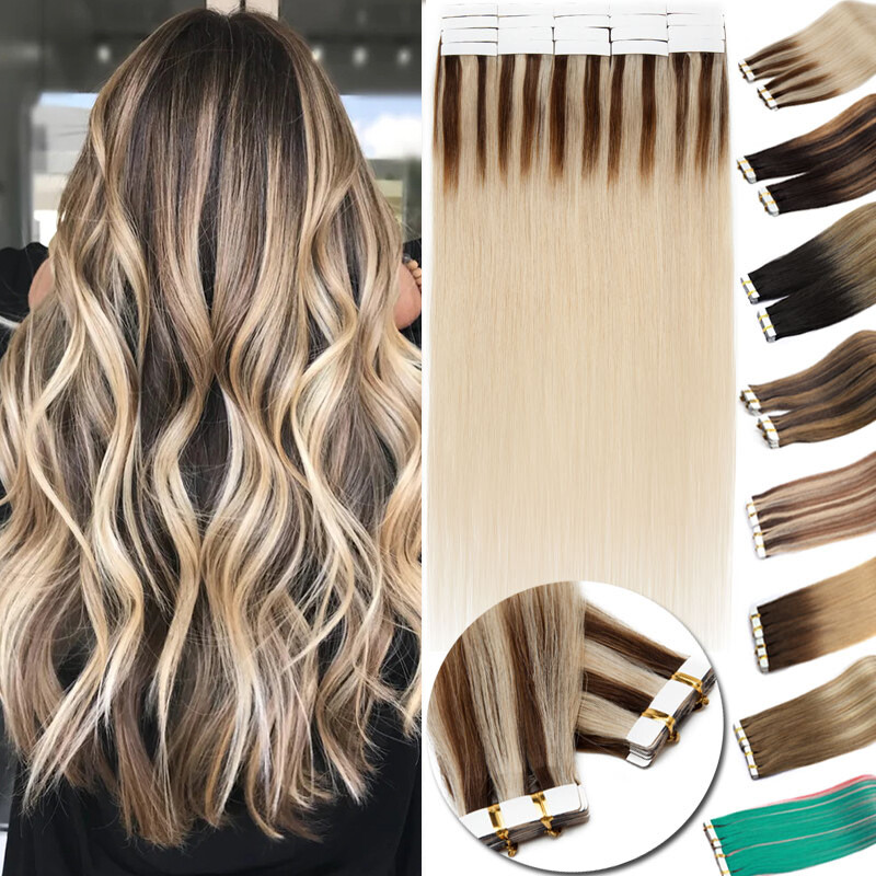 150G Invisible Tape In Skin Weft 100% Human Hair Extensions Remy Ombre Hair