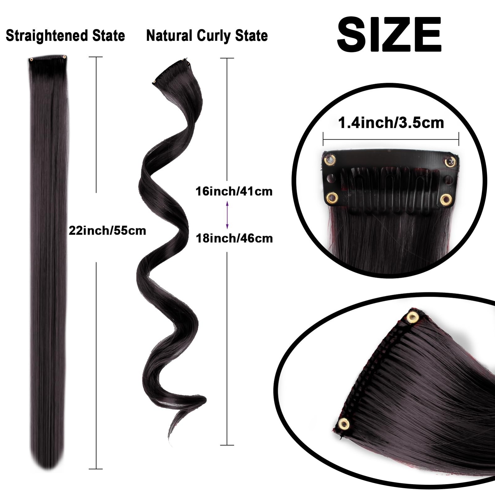 10 PCS Black Curly Wavy Clip-in Synthetic Hair Extensions, Rainbow Neon Party…