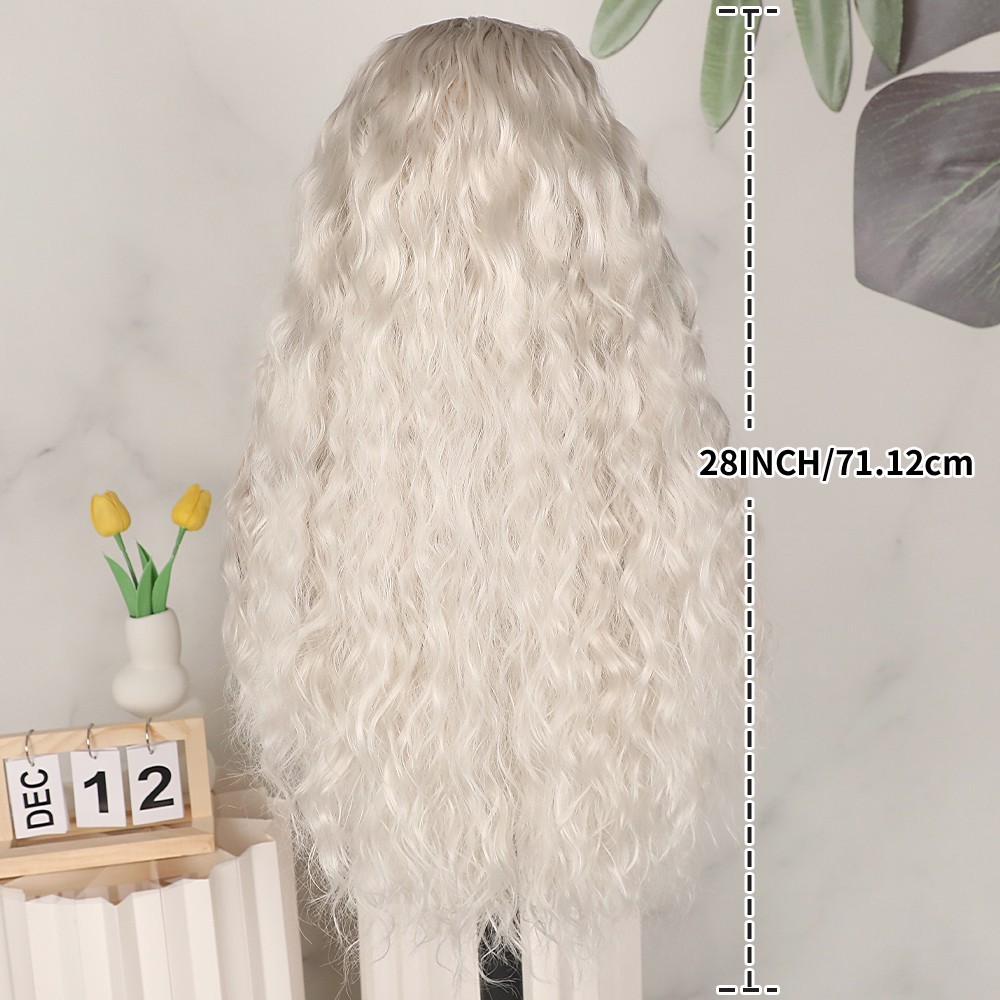 White Hair Loose Curly Water Wave Synthetic Lace Front Wigs Heat Resistant Party