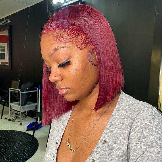 99J Burgundy Short Bob Wigs Straight Human Hair Wigs T Part Lace Front Wigs