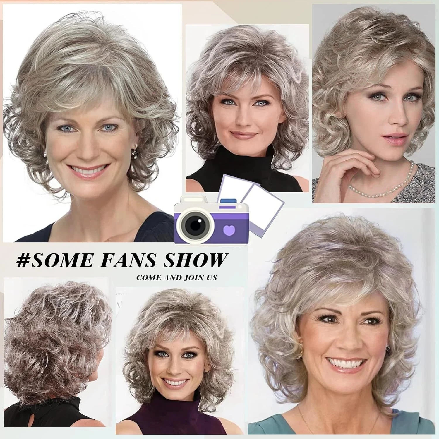 Short Silver Grey Curly Wigs for White Women Natural Curly Short Layered Pixie