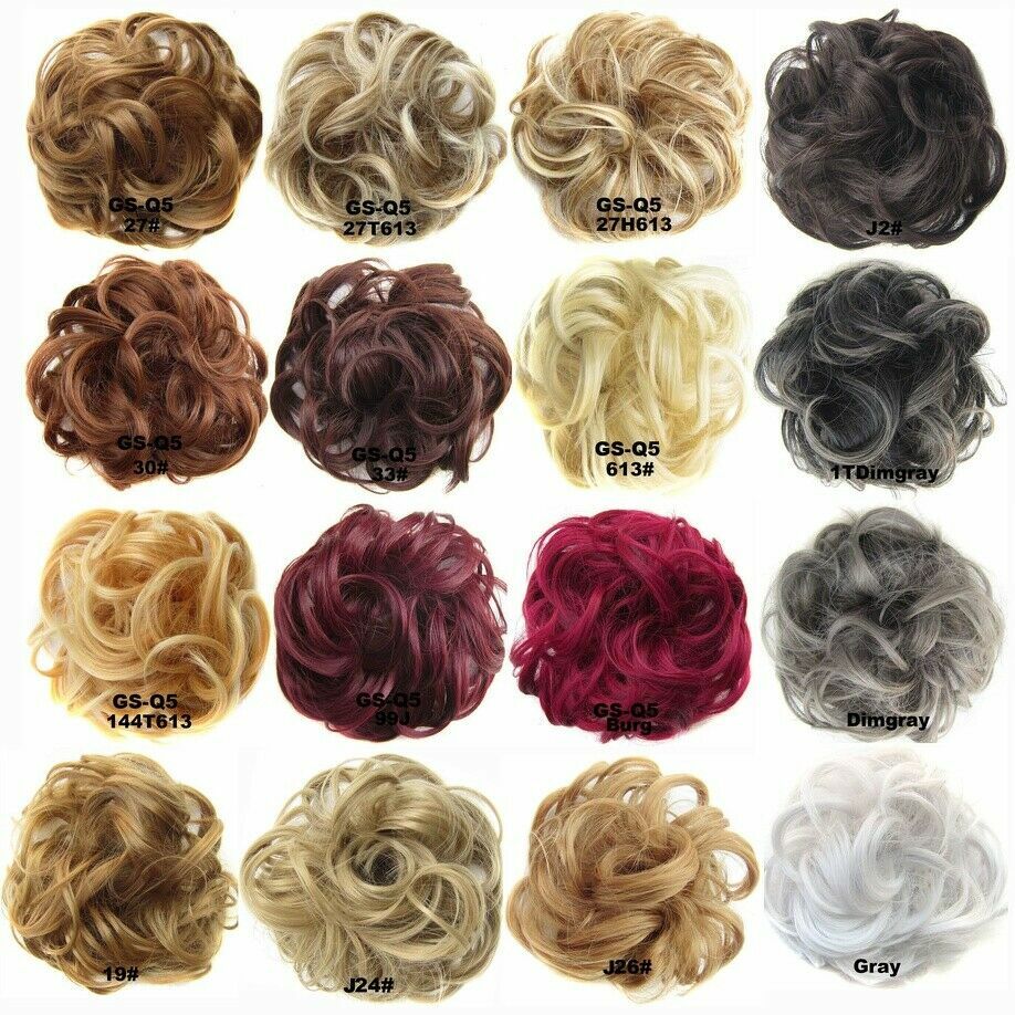 Real Natural Messy Hair Scrunchie Clip on Bun Ponytail Updo Extension Blonde Mix