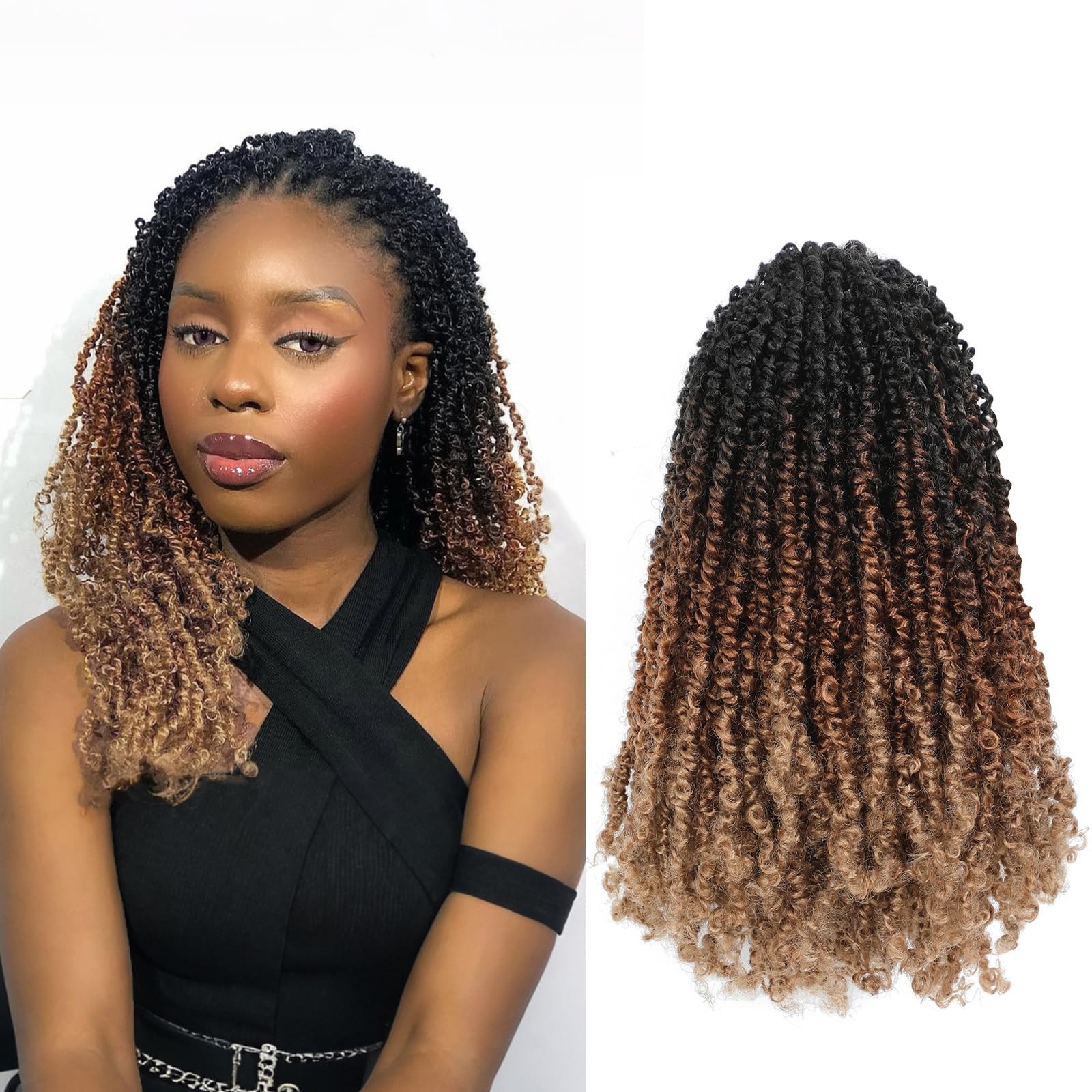 Yanky Twist Crochet Hair 10 12 14 inch 9 Packs Auburn Blonde Pre-Looped Curly Pa