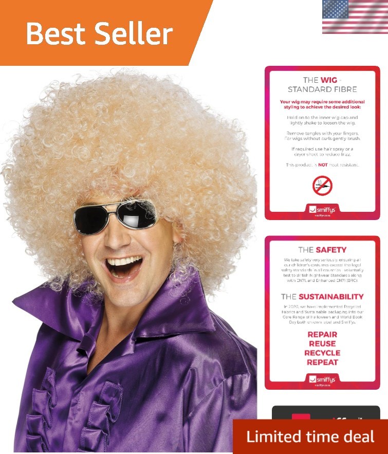 Smiffy’s Mega-Huge Blonde Afro Wig – 100% Polypropylene, Compliant & Safe