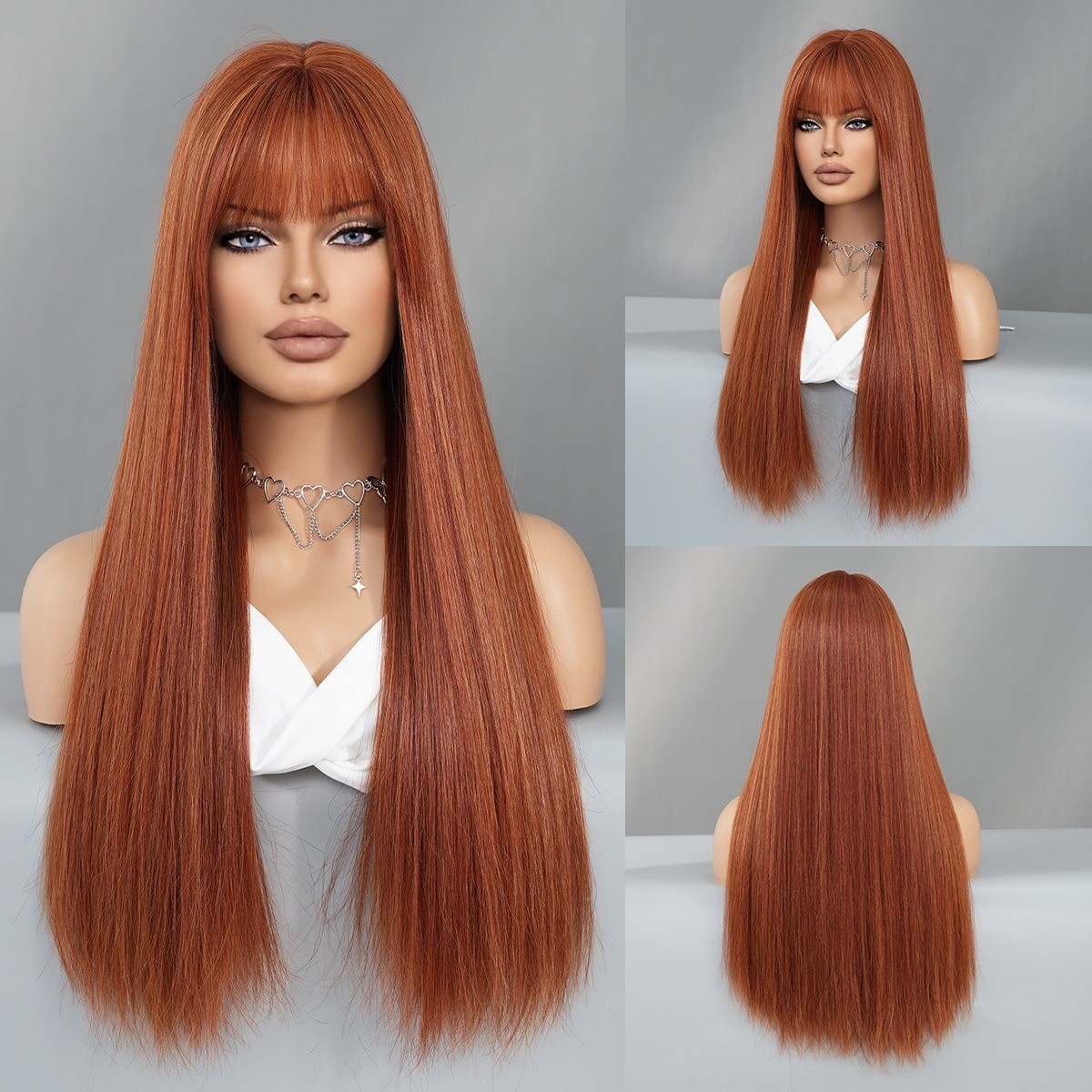 Grey Blonde Wig Long Straight Hair Daily Synthetic Fur Fake Hair Full Head Cover