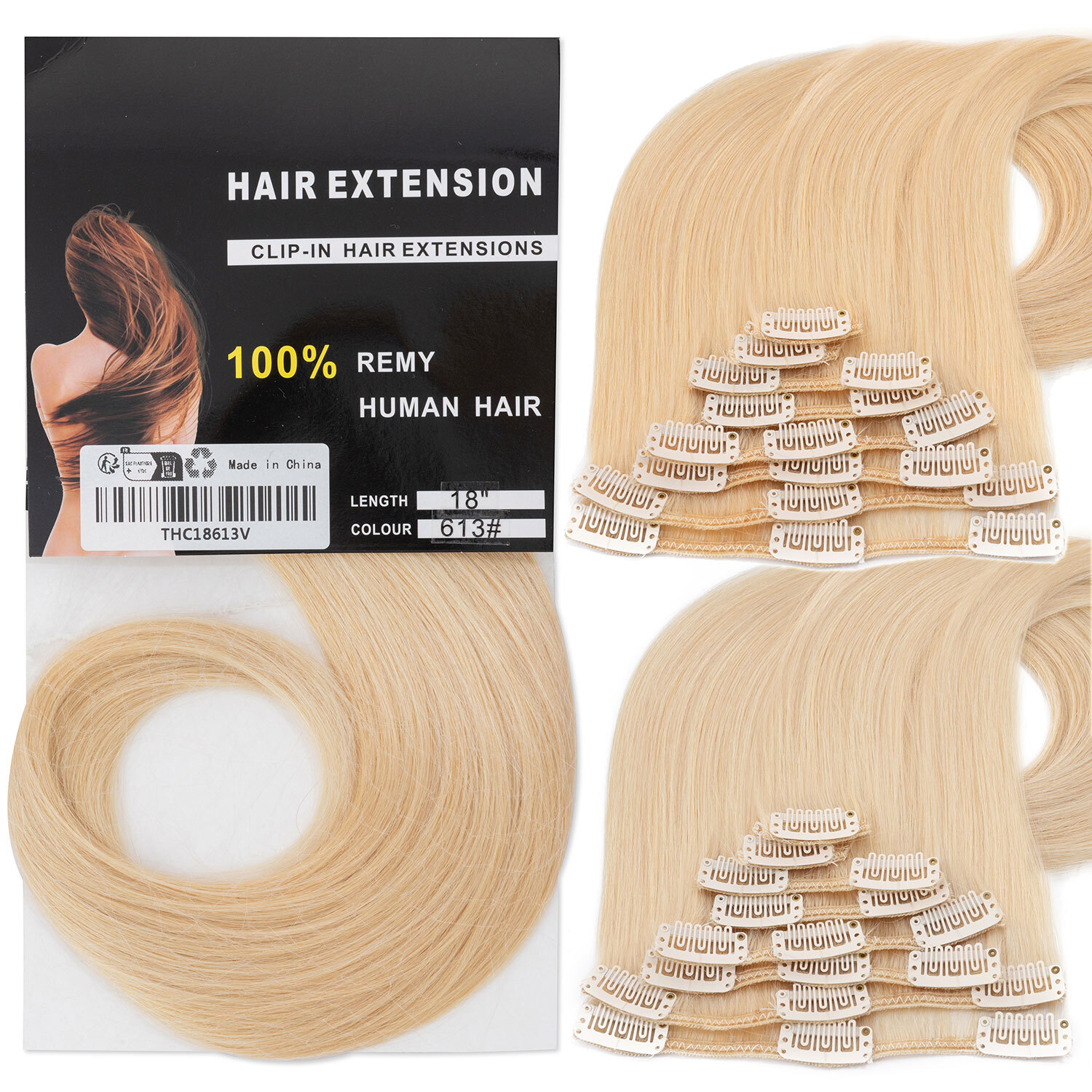 CLEARANCE 100% Remy Human Hair Clip in Hair Extensions 8PCS Full Head Highlight#