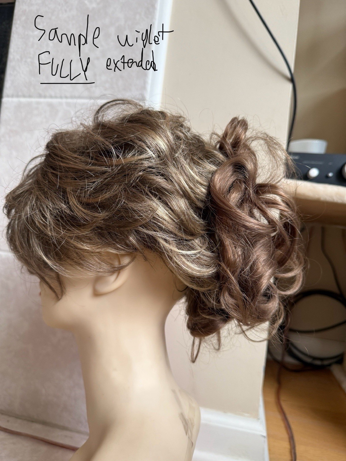 100% Human Hair Wiglet Light Brown 10 Messy Curly Swirls Clip Back Extension New