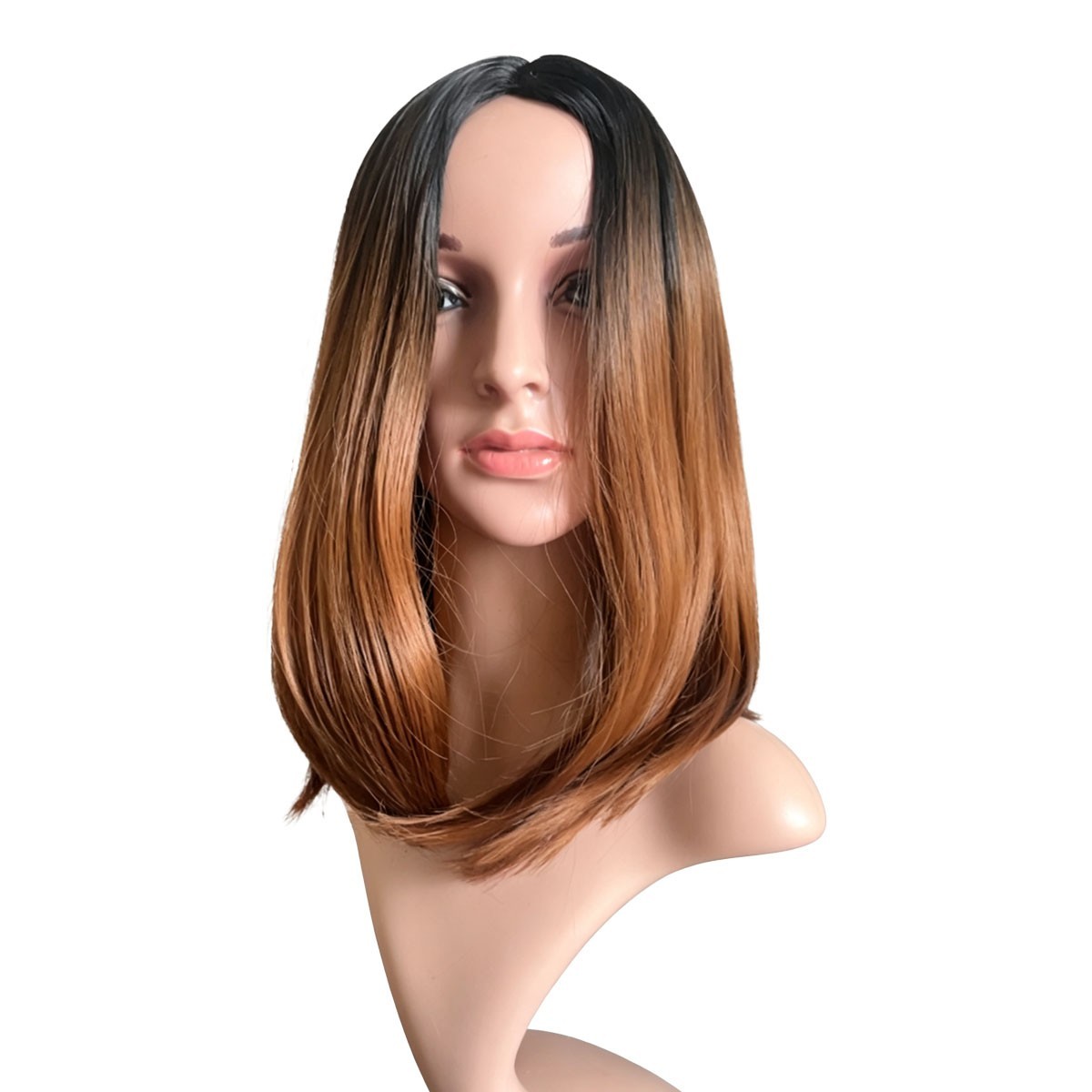 Black Ombre Brown Long Synthetic Hair Wig for Women Party Natural Middle Part Wi