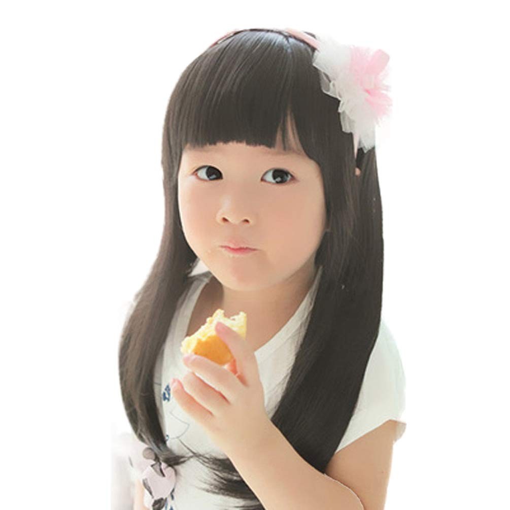 Black Straight Wig for Kids with Bangs | Heat-Friendly Cosplay Hair