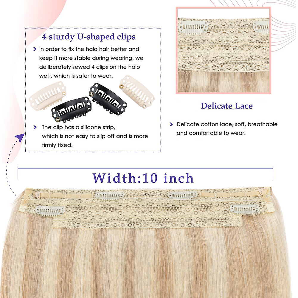 Wire Clip Hair Extensions Elastic Band Secret Headband Ring 100% Real Human Hair