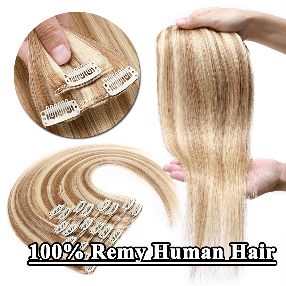Clip In 100% Remy Human Hair Extensions Full Head Luxury 8PCS Weft Straight US