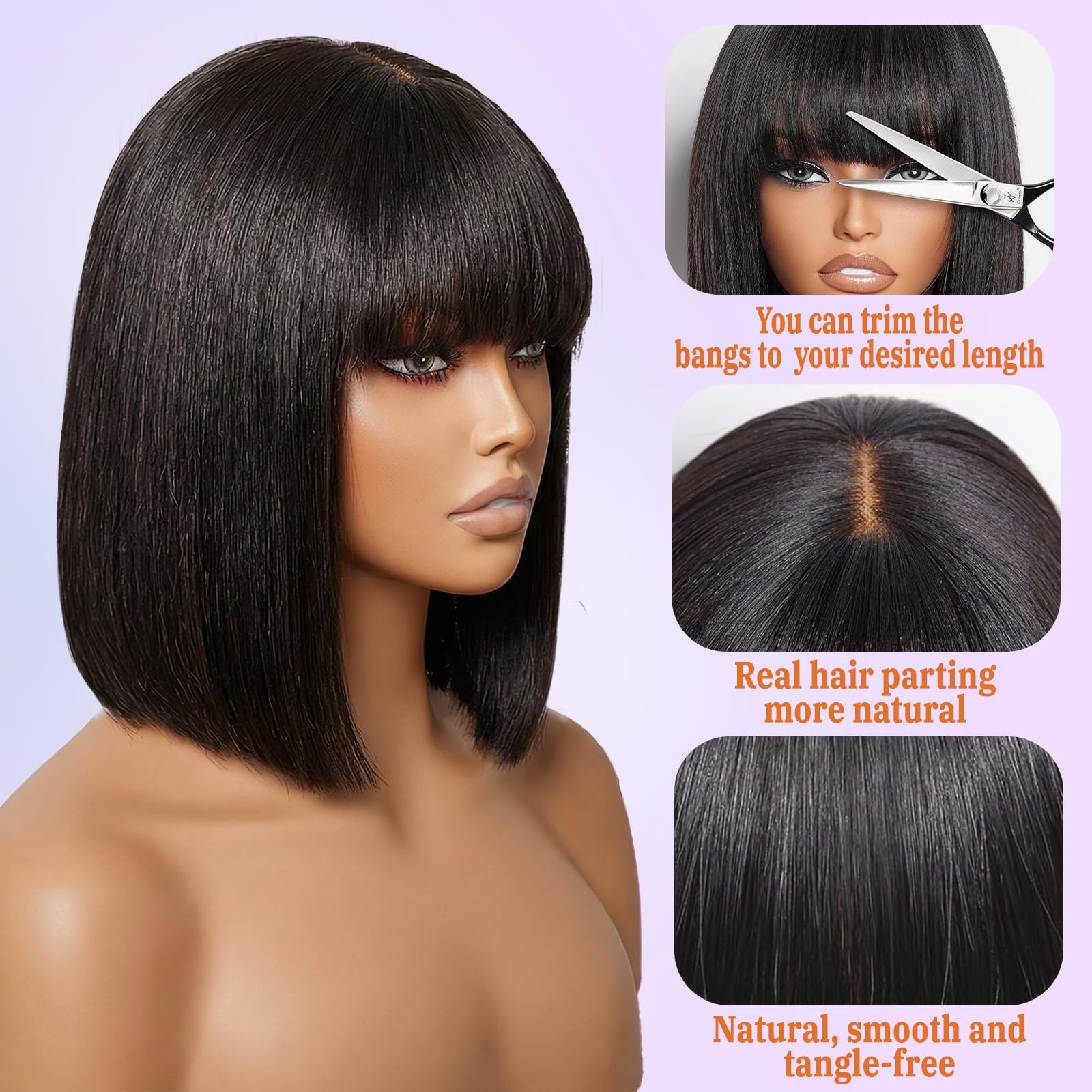 Pisry Bob Wig Bangs Human Hair Hd Lace Hairline Short Black Bob Wigs Wear And