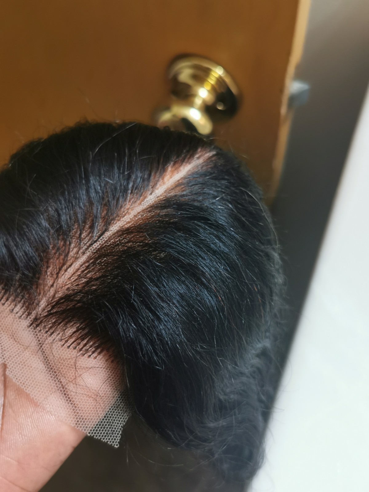 Quality Natural Black Wave Human Hair Glueless DeepPart Closure Wig 18″ Handmade