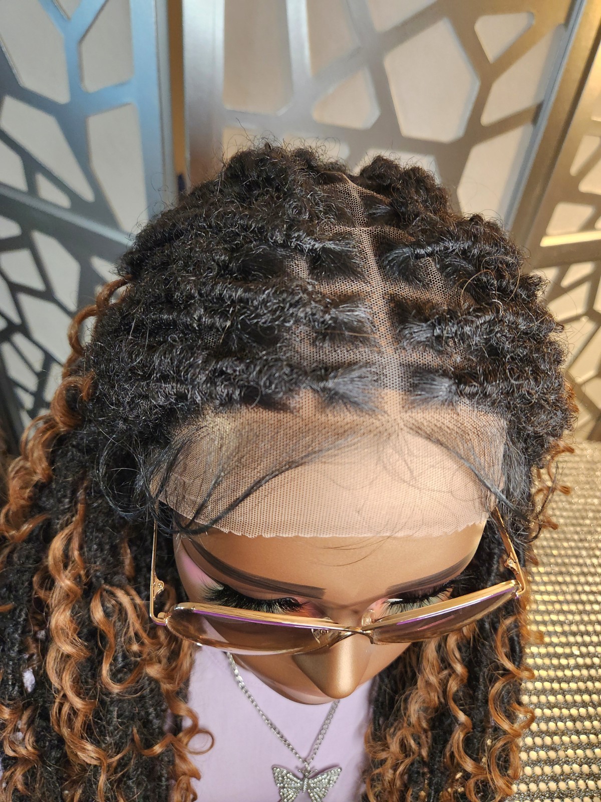 Boho Knotless Dreadlocks Wig 13×6 Lace Front Ombre Black Auburn Curly Ends