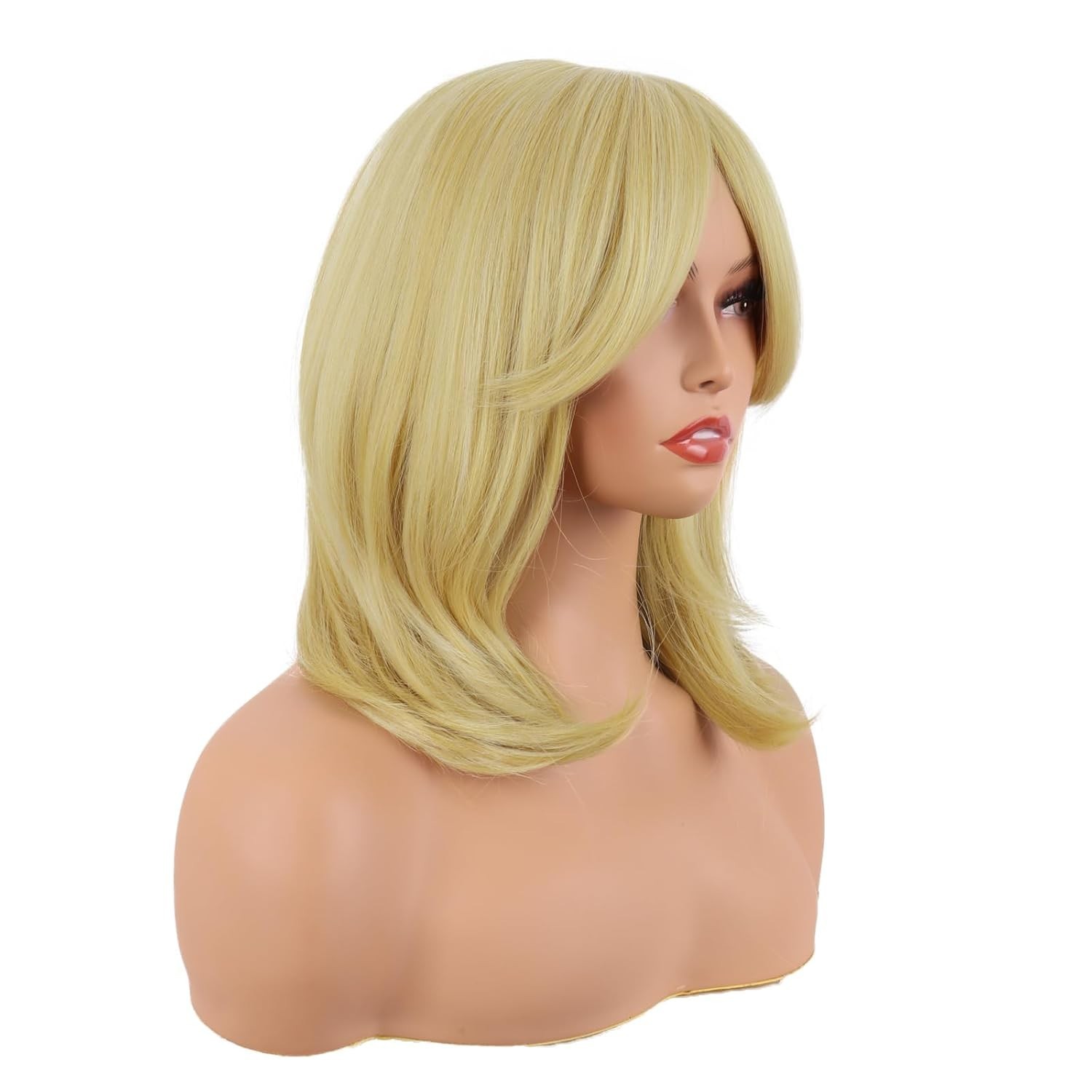 18 Inch Heat Resistant Layered Bangs Wig in Modern Mixed Blonde – Daily Use