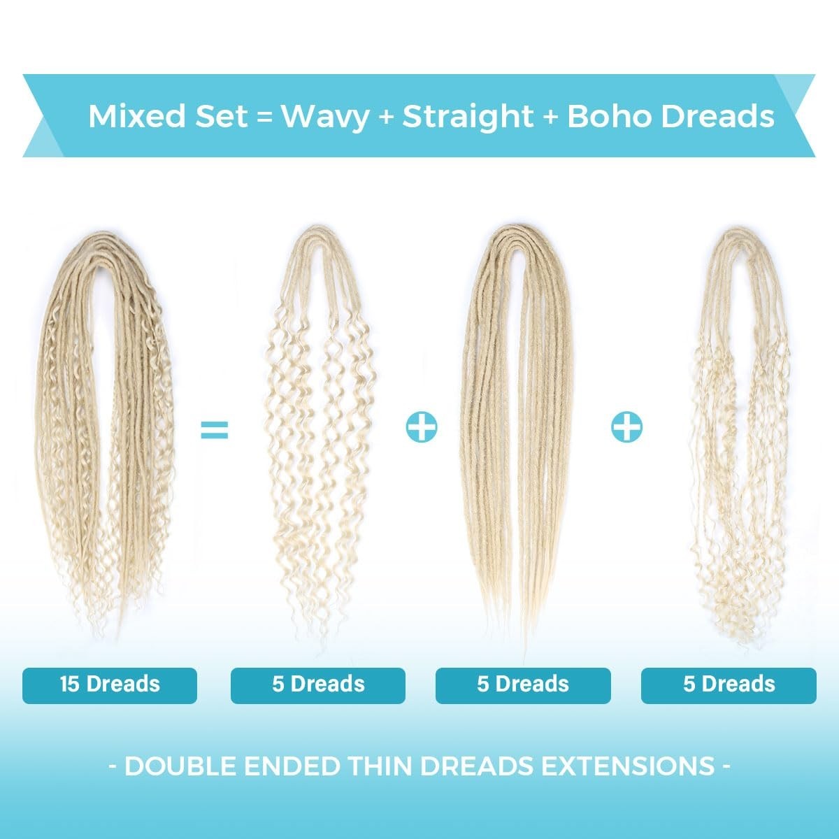 Unique Style Double Ended Dreads Extensions Set – 24″ Blonde;