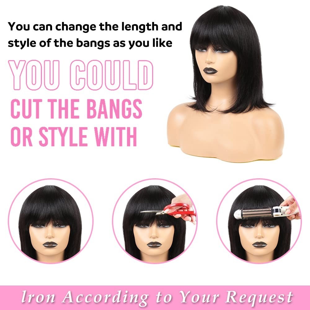Short Bob Wig with Bangs Straight Human Hair Wigs with Bangs Bob Wig Human Hair