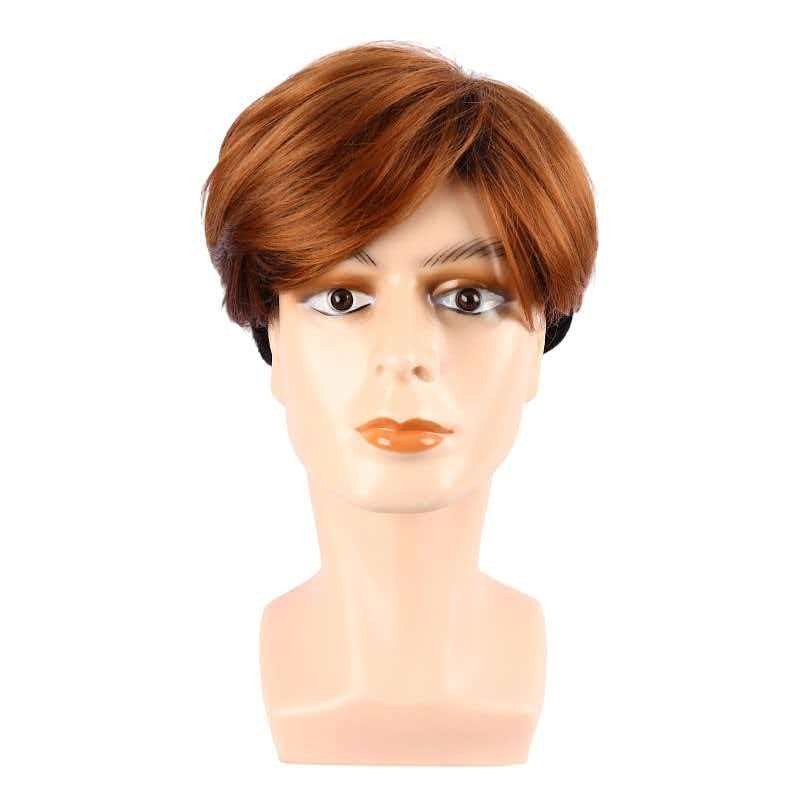 Men’s Black to Brown Ombre Short Wig Heat Resistant Synthetic Full Cap Cosplay