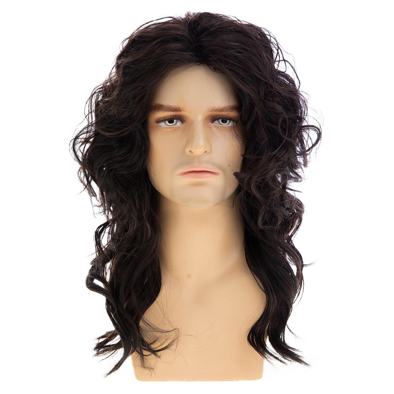 Brown Middle Part Long Curly Wig for Men High Temperature Fiber Rose Net Wig