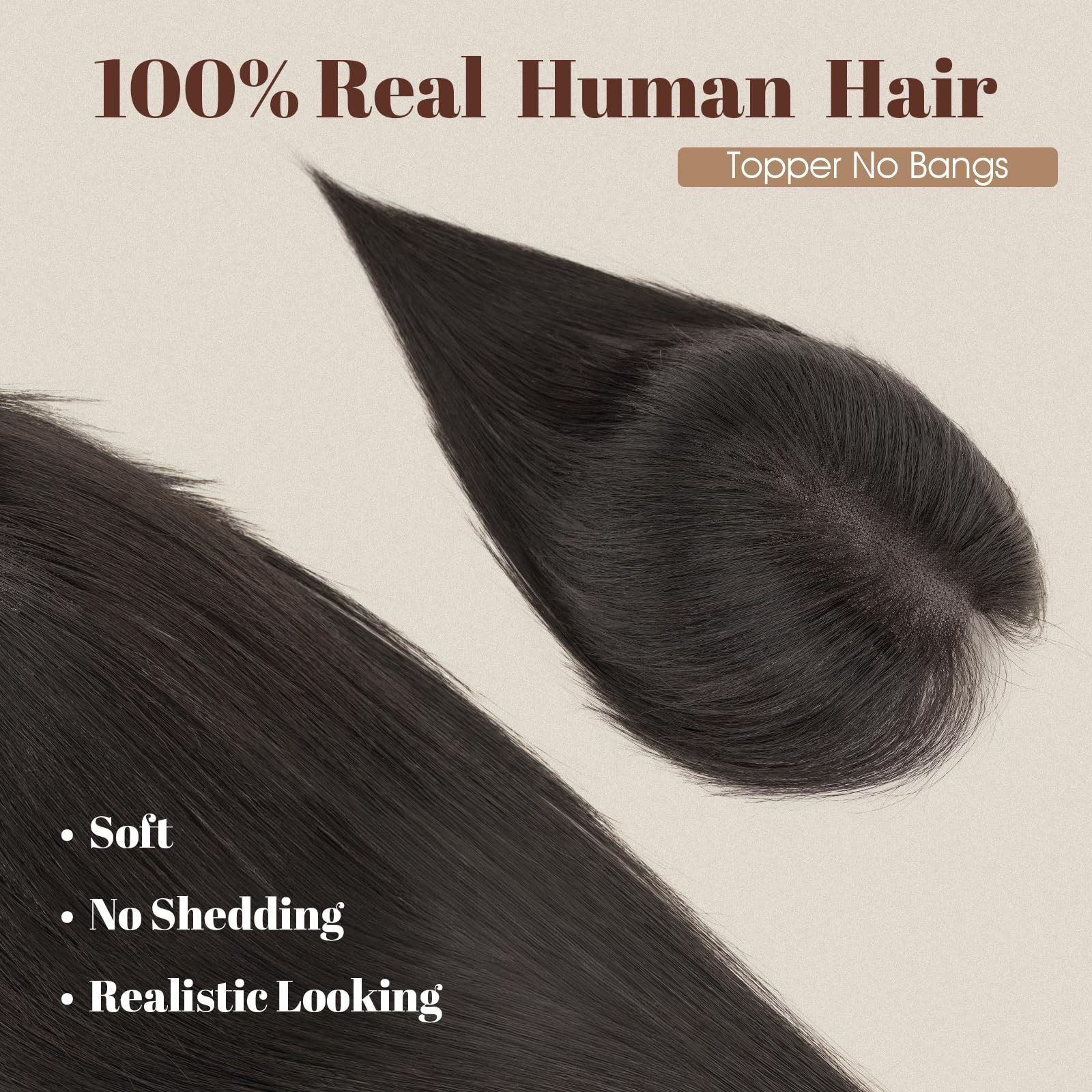 12 Inch Human Hair Topper – Ultra Thin Clip-In Crown Piece for Thinning Gray Hai