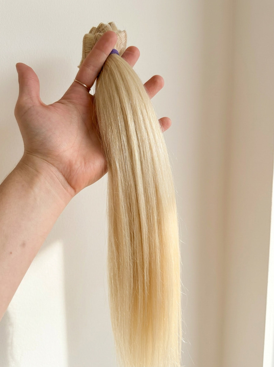 20″ Platinum Blonde #613 100% Human Hair Weft Extensions Straight Machine Made
