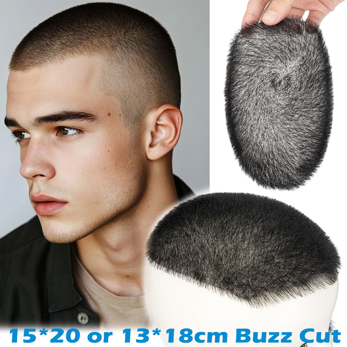 Men Short 1cm Buzz Cut Toupee Replacement System Virgin Human Hair Transparent G