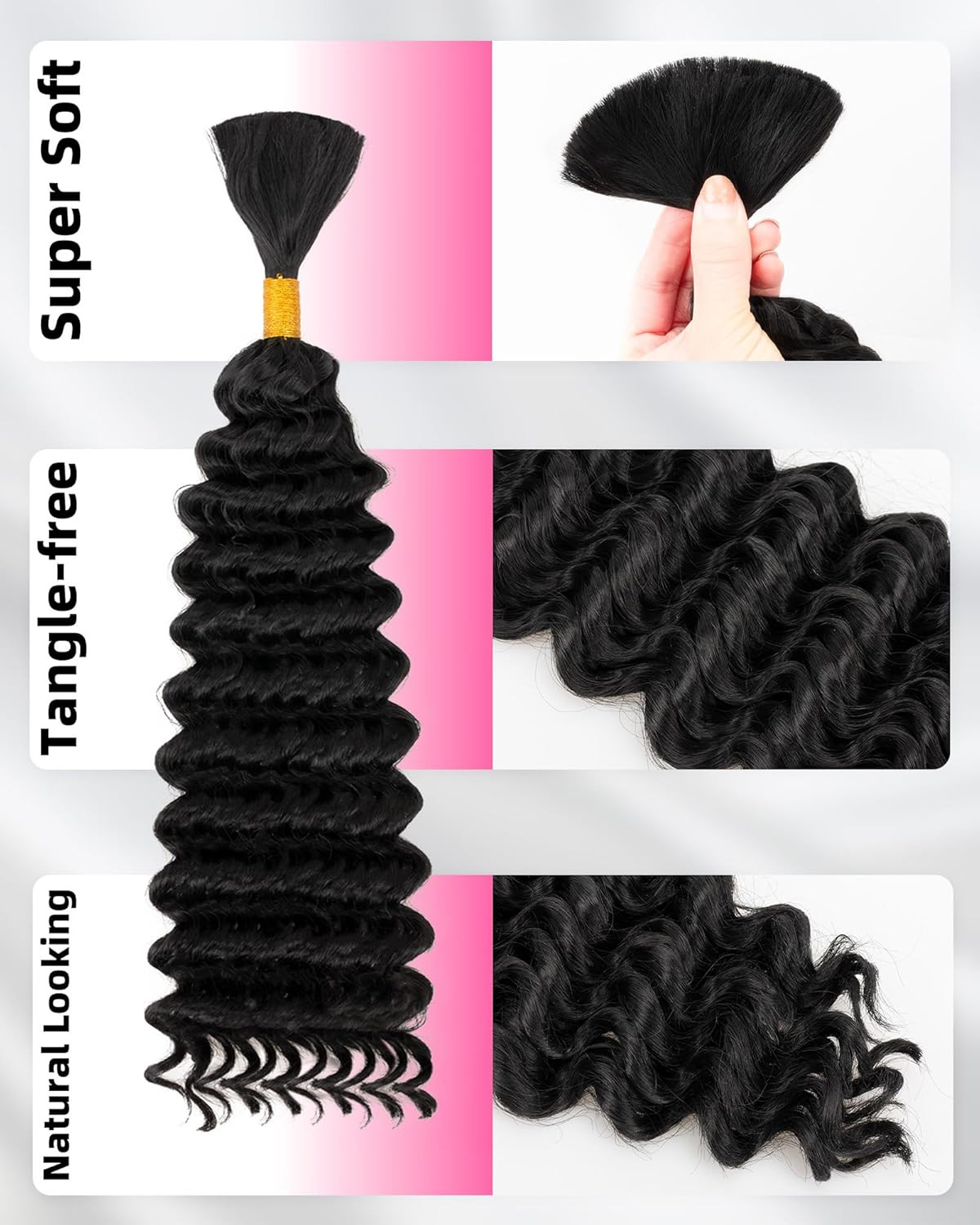 Deep Wave Bulk Braiding Hair-Wet and Wavy Human Braiding Hair,18 Inches 2 Bundle
