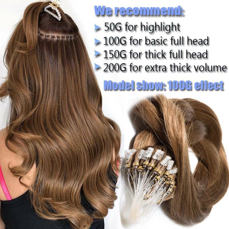 200G 100% Remy Micro Loop Ring Beads Human Hair Extensions Black Brown Blonde US