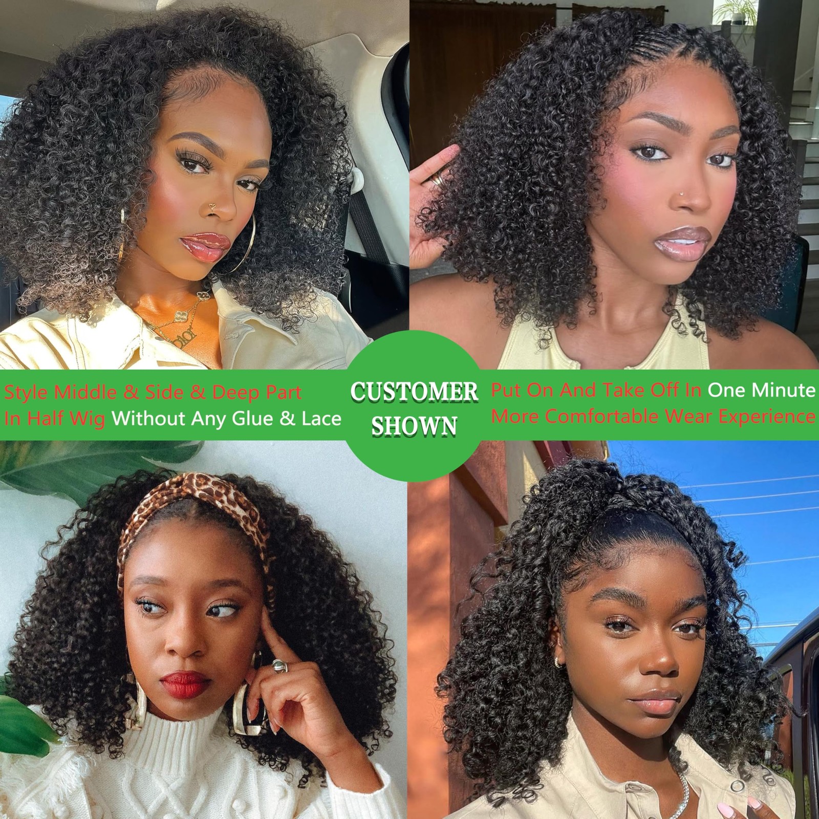 Ziyu Half Wig Human Hair – 200 Density 3 In 1 Seamless Flip Over Curly Half Wig