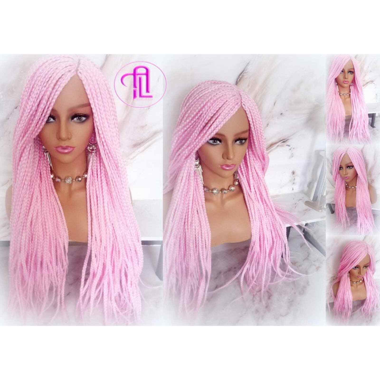 Light Pink Mermaid Princess Wig Box Braids Pastel Lace Part Wig stage hair