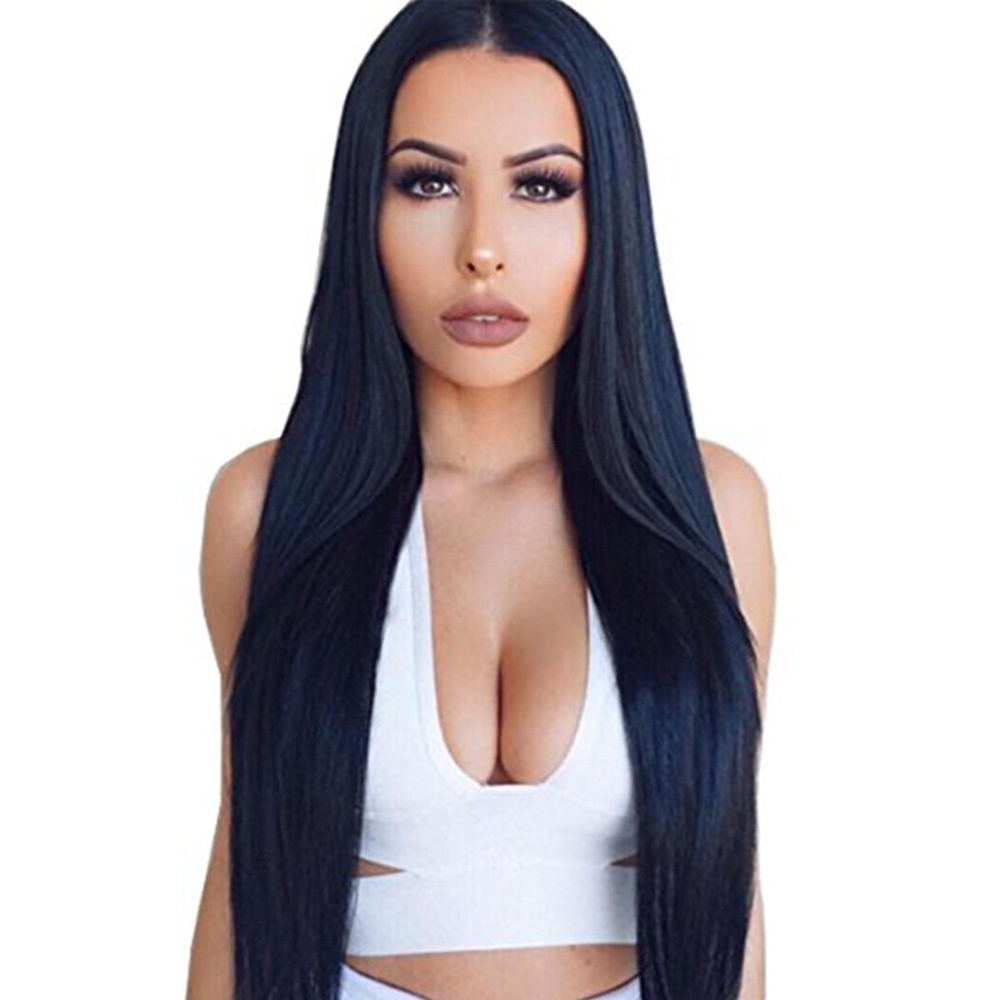 Silky Straight Natural Black Lace Front Wig Heat Resistant Synthetic Lace Wigs