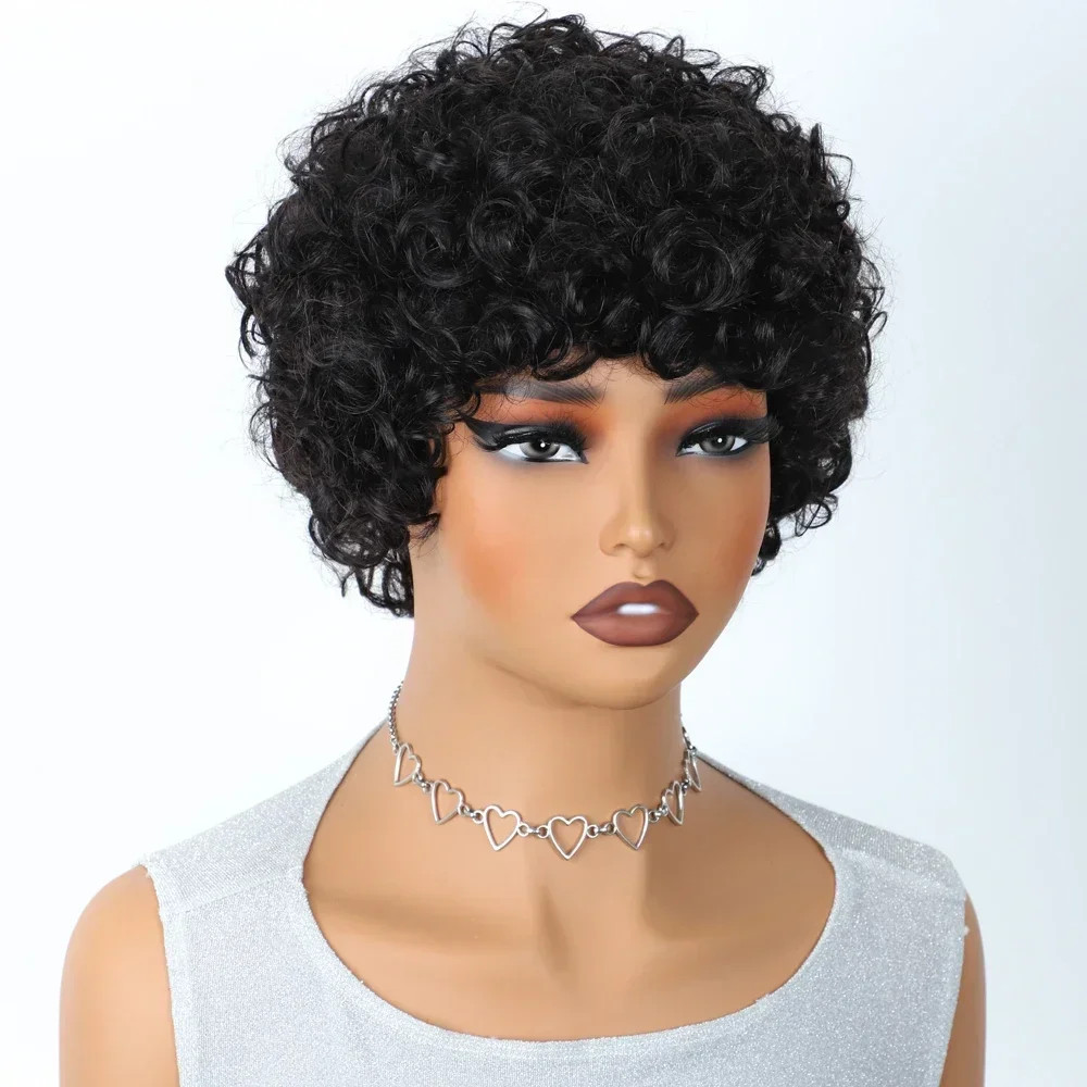 Brazilian Afro Puff Pixie Bob Wig 99J Natural Brown Human Hair For Women
