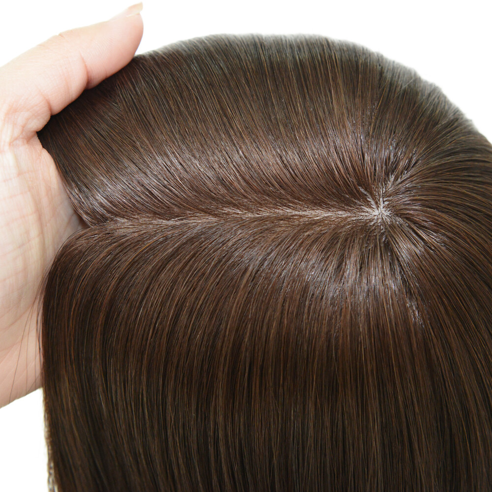 Women 8X8 Topper Mogolian Cuticle Remy Hair Jewish Wig Silk Toppiece 16” JP66#4