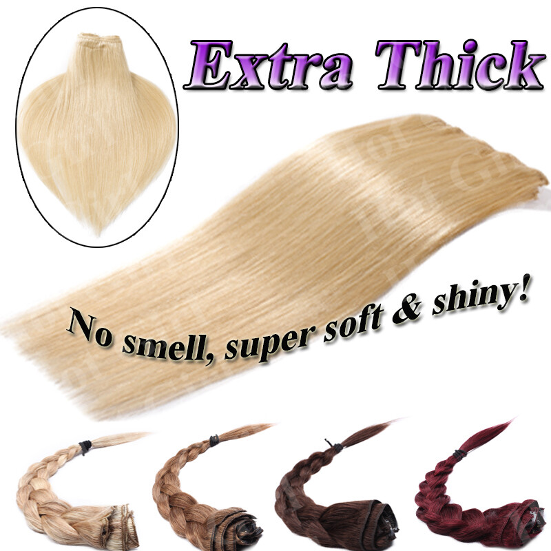 Big THICK Clip In 100% Real Remy Human Hair Extensions Full Head Double Weft US