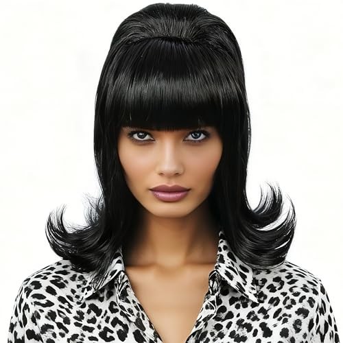 Retro Black Bouffant Wig for Women – 50s 80s Beehive Costume Hairpiece