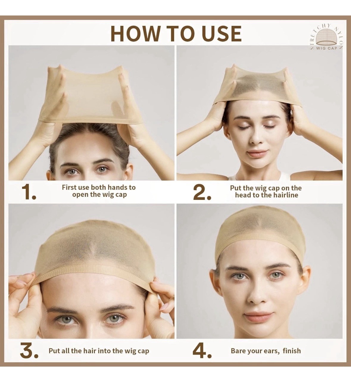 Wig Caps 96 Pcs Brown Stocking Caps for Wigs Beige Wig Cap One Size Fit All