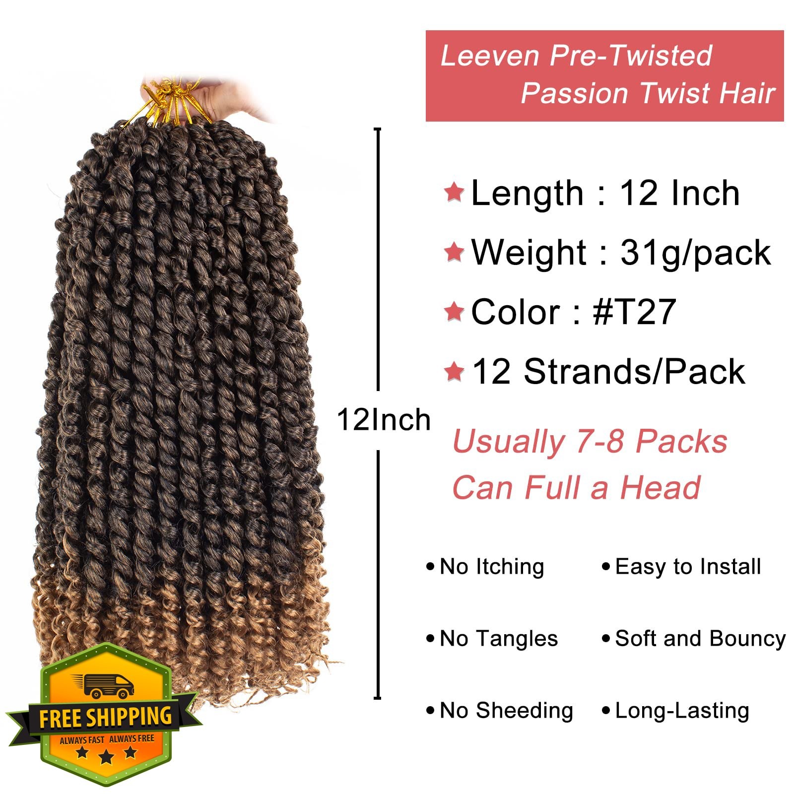 Leeven Passion Twist Hair 12 Inch Ombre T27 8 Packs