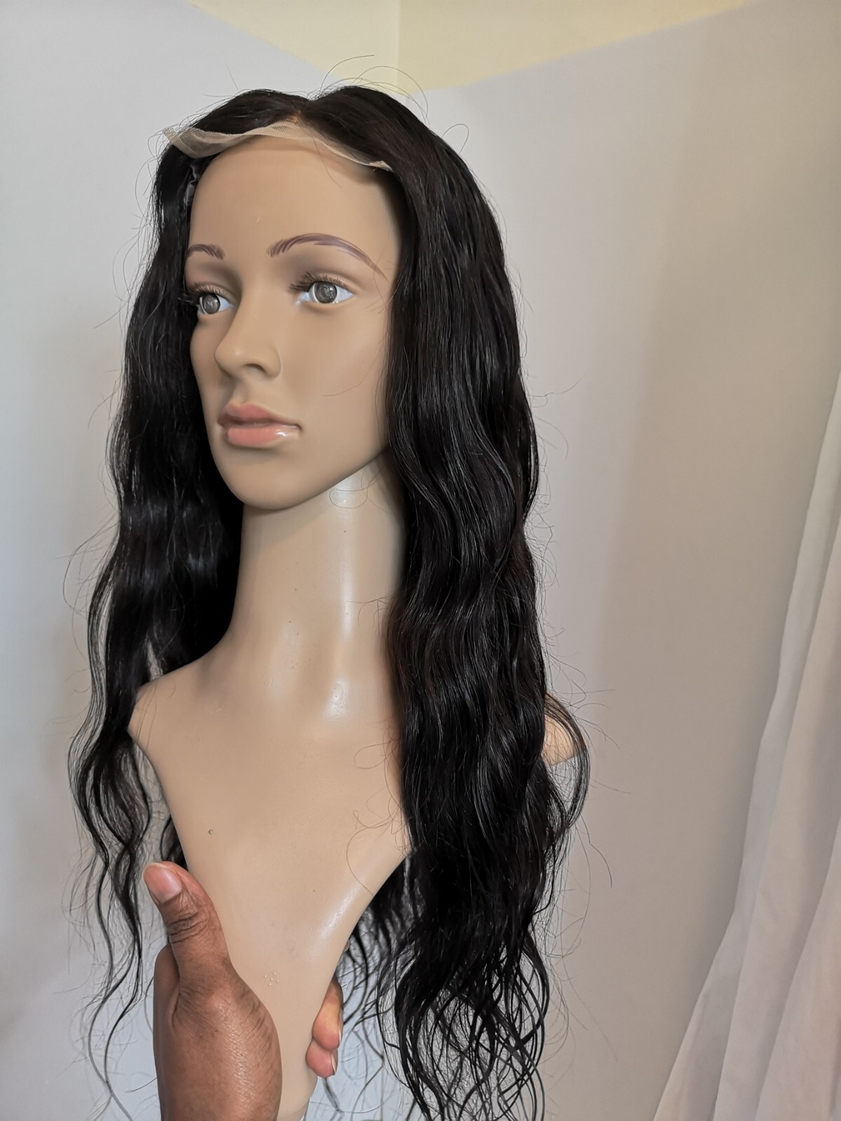 Custom High Quality Sexy 22”Human Hair 4×4 Swiss Front Lace Wig 1B