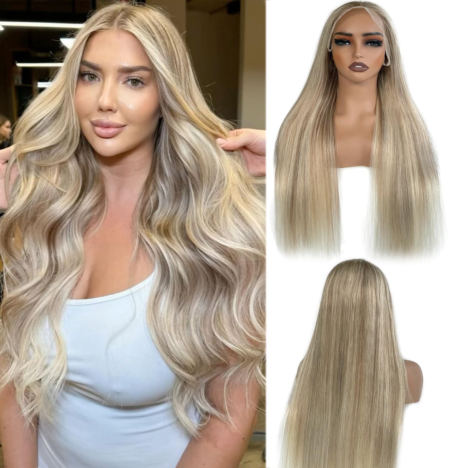 Benafee Ash Blonde Highlight Wig Real Human Hair Lace Front Wig For White Women